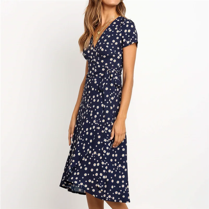 Платье HiloRill женское длинное с запахом пляжный сарафан принтом в стиле бохо