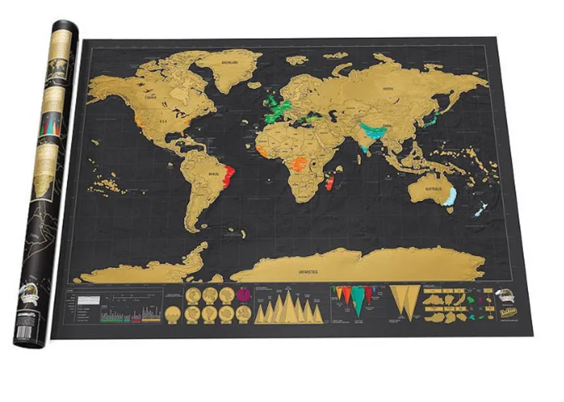 Deluxe Erase Black World Map Scratch off World Map персональные дорожные наклейки на стену