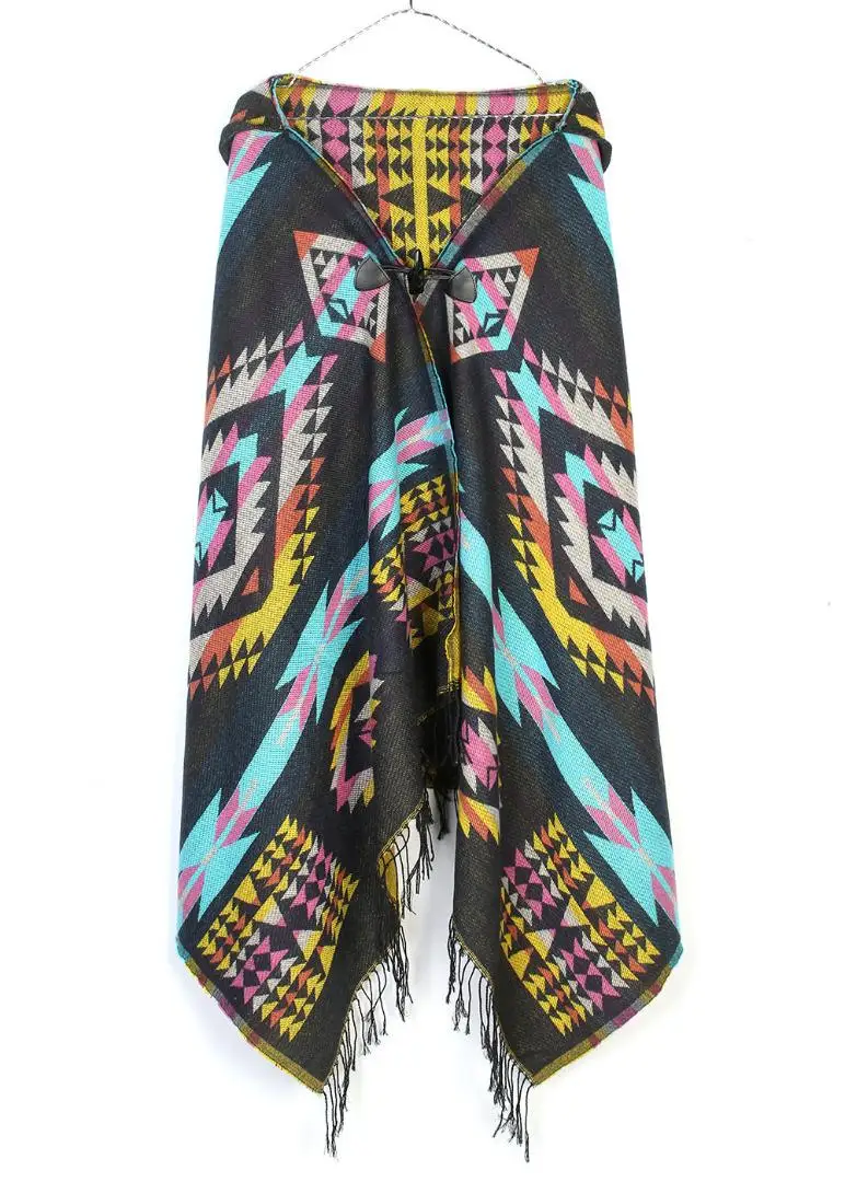 2015 New Top Fashion Adult Wool Women Fantasia Feminina Bandana Bohemian Collar Plaid Cape Cloak Jacket Coat Shawl | Аксессуары для
