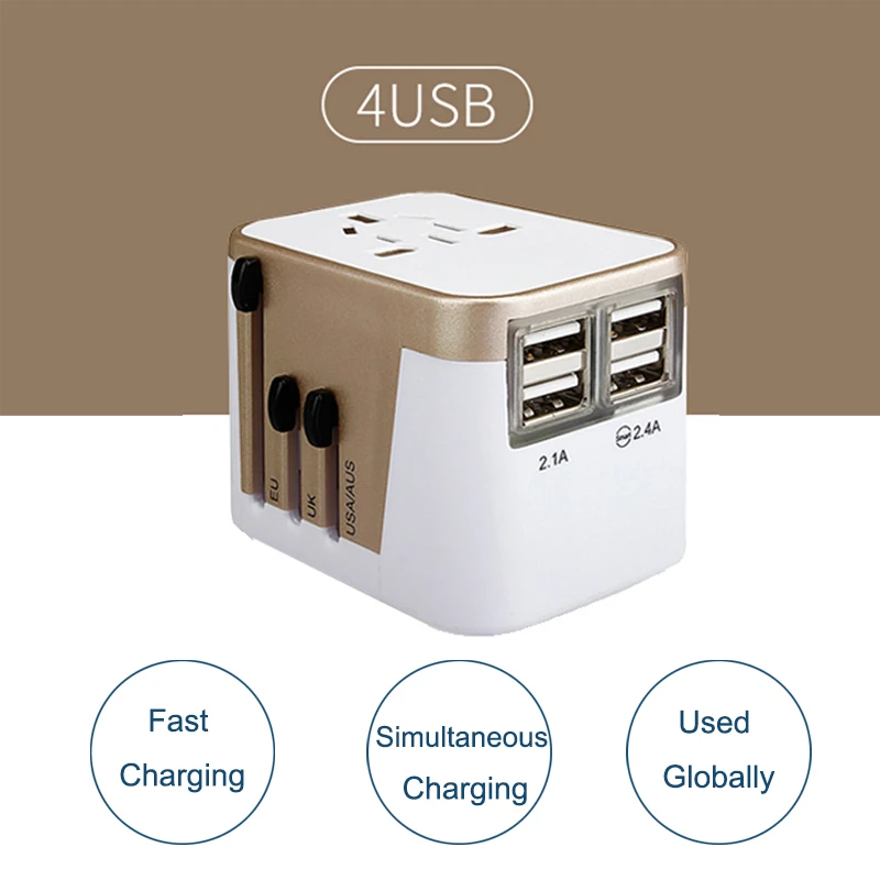 4 USB адаптера Универсальный адаптер переходник для путешествий за рубежом