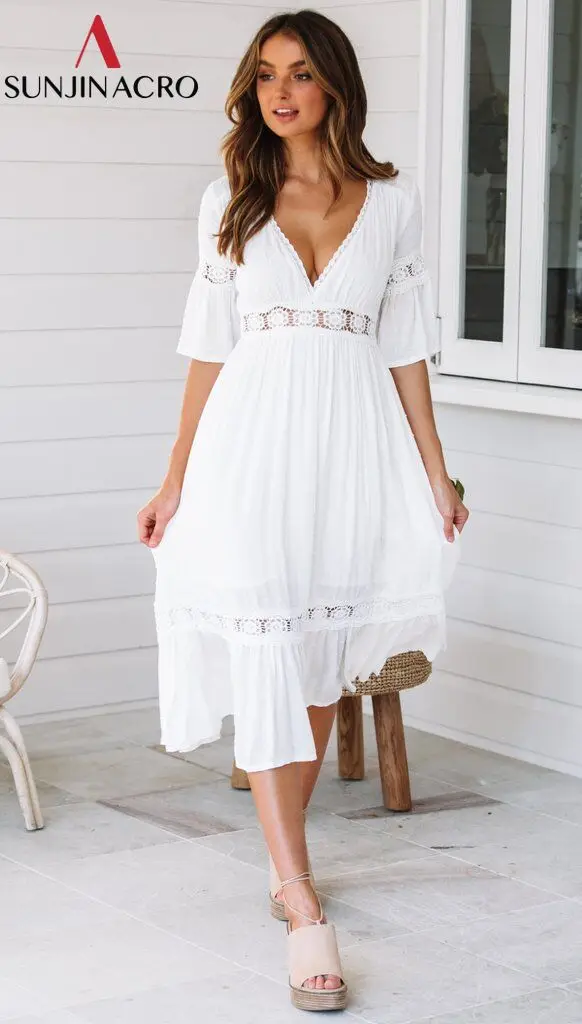 SUNJINACRO женское кружевное лоскутное длинное платье Vestidos модное Приталенное с v