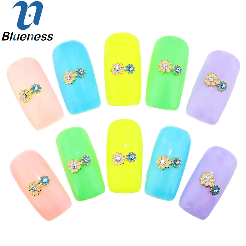 10 шт./лот двухцветные цветы для дизайна ногтей 3D блестки стразы из золотого