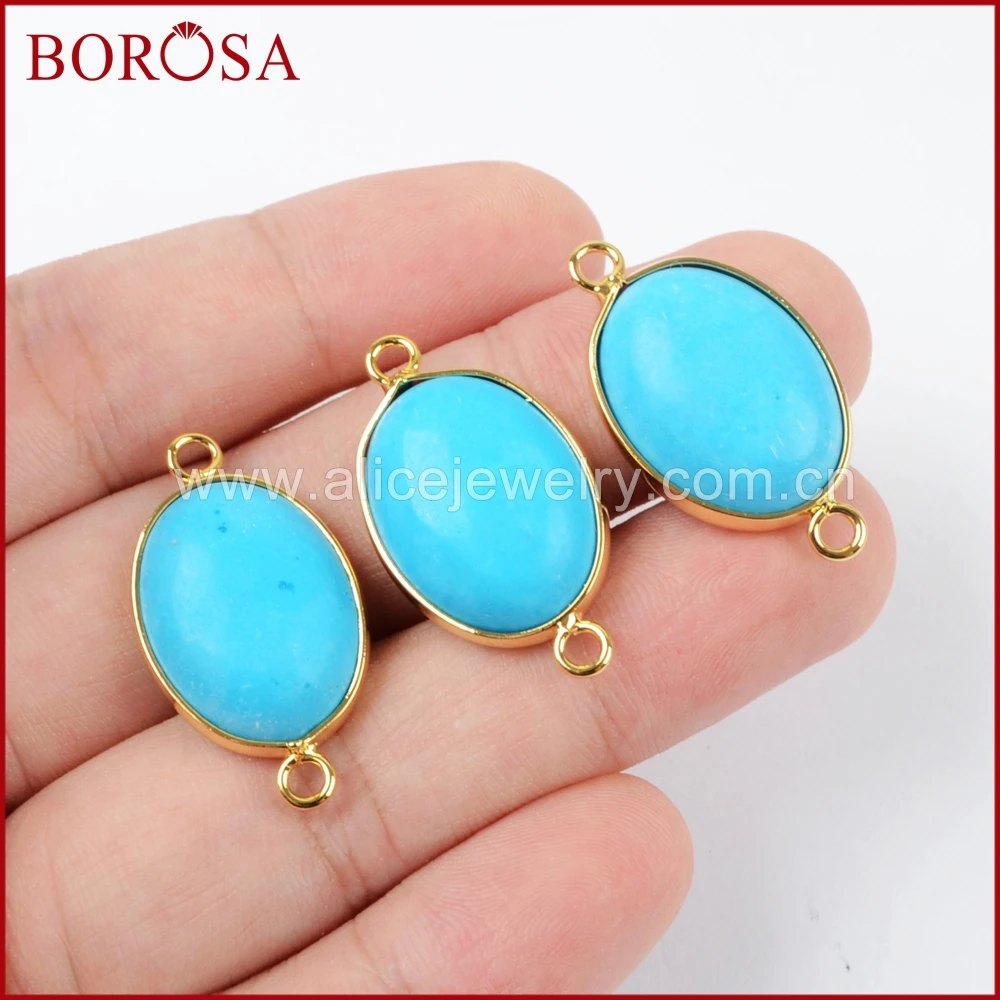 BOROSA Стильный золотой цвет Овальный Синий Камень Howlite соединитель двойные