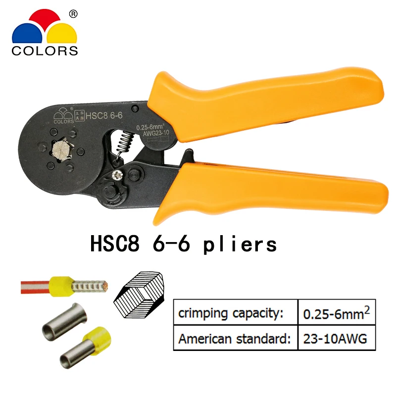 HSC8 6-6 HSC8 6-6 обжимные плоскогубцы 0,25-6 мм2 23-10AWG для трубчатых терминалов с шестигранным давлением мини Тип круглый нос европейские плоскогубцы брендовые инструменты - Цвет: HSC8 6-6
