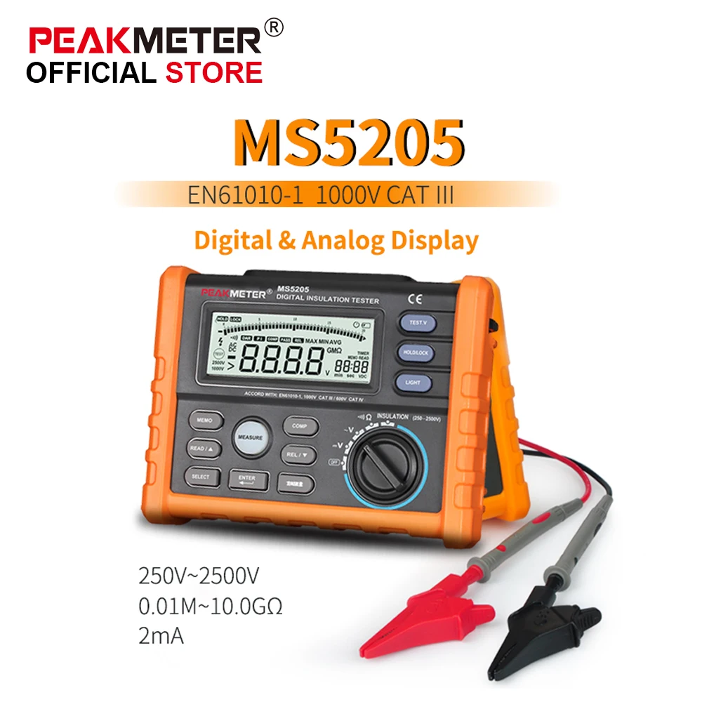 Цифровой Аналоговый тестер сопротивления изоляции MS5205 2500 0 01 г Ом|megger meter|insulation