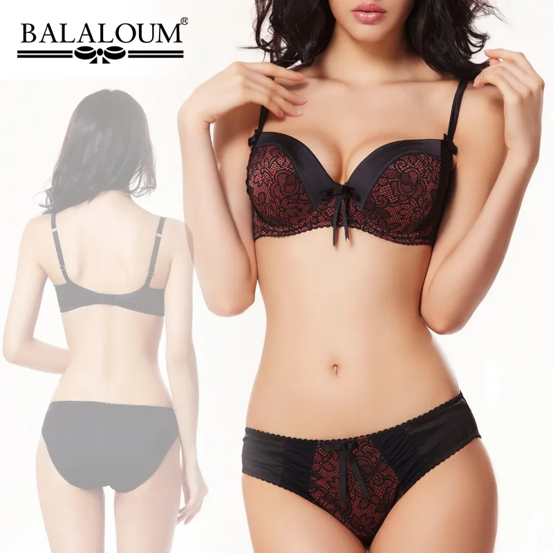 Black Coral Balaloum женское нижнее белье размера плюс, сексуальный комплект нижнего белья пуш-ап, модное женское нижнее белье, минимайзер, нижнее белье, брендовый качественный бюстгальтер, трусики - Цвет: Black Coral
