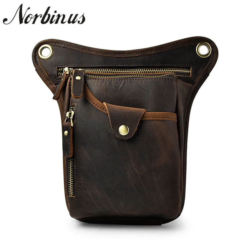 

Norbinus Men Genuine Leather Waist Packs Drop Leg Bag Real Leather Shoulder Crossbody Bags Casual Messenger Bags Phone Pouch