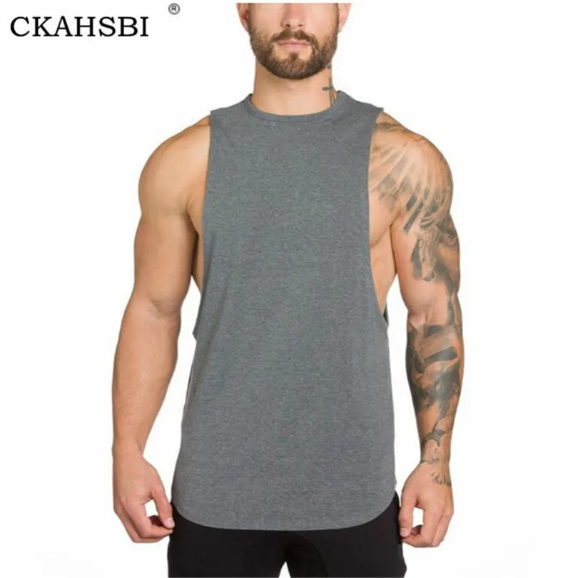 

CKAHSBI Gyms Clothing Bodybuilding Tank Top Men Fitness Singlet Sleeveless Shirt Solid Cotton Vest Undershirt Mens Workout Shirt
