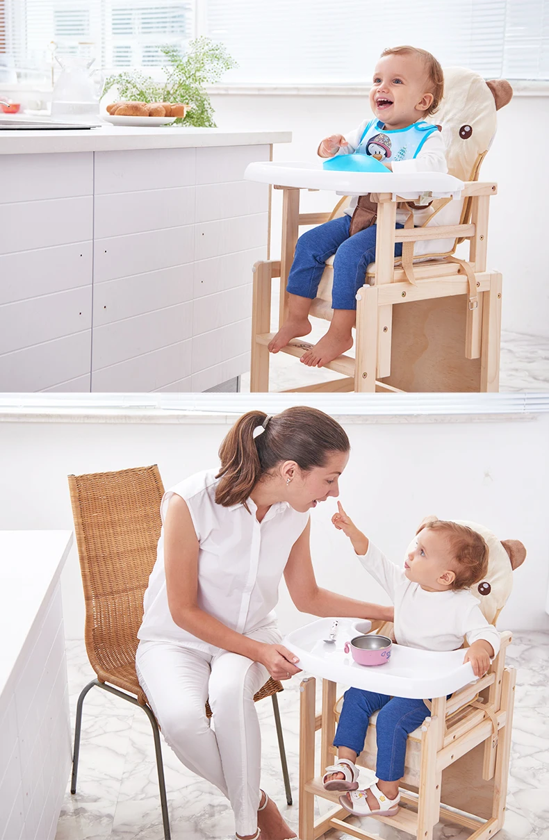 Soild Wood Baby Kids Feeding Chair Seat Multi-function Adjustable Baby Eating Dining Table Chair Seating Baby Chair For Feeding