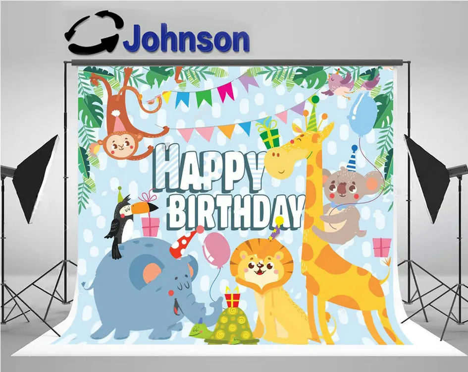 

Джунгли сафари день рождения милые животные флаг Тигр Жираф шарик-Зебра Фон Компьютерная печать фон для фото на вечеринке