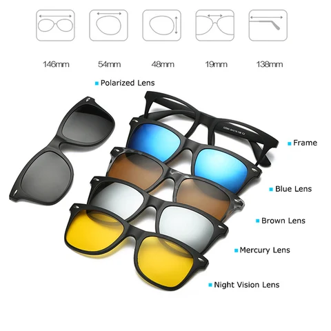 Оправа для очков для мужчин и женщин, модные поляризационные магнитные солнцезащитные очки с клипсой, для вождения, близорукости, 5 шт., RS120
