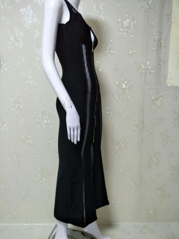 2017 Новый Черный Рукавов V образным Вырезом Сетки Выдалбливают Передняя Молния