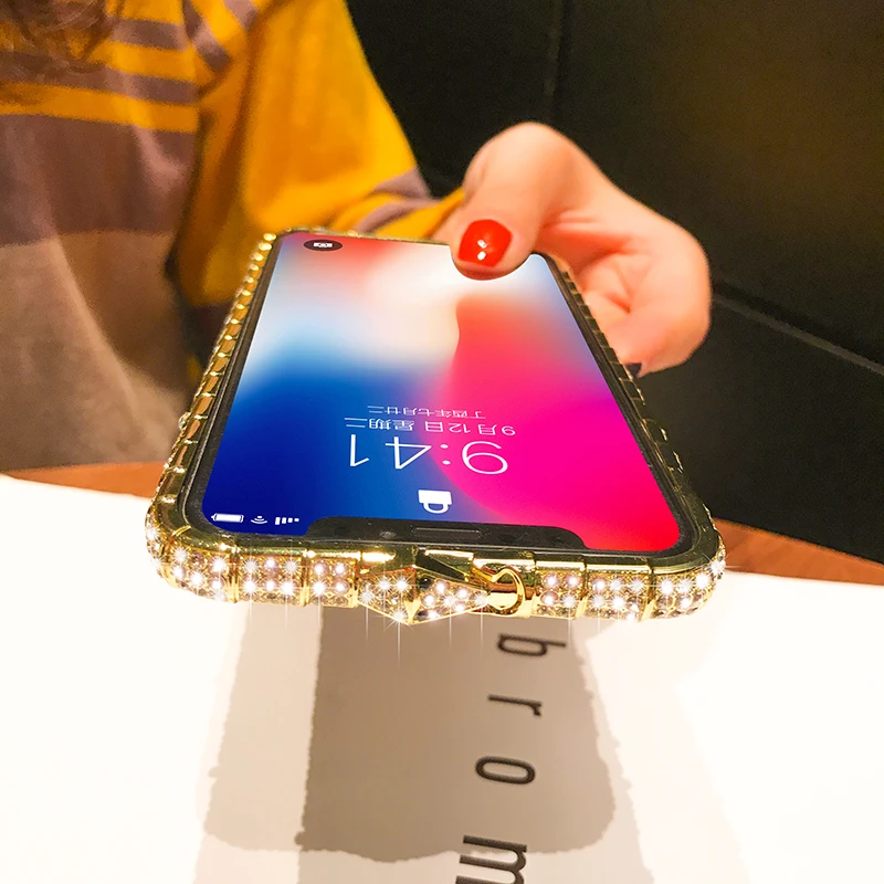 Gold Luxury Bling Diamond Bumper Case For iPhone XS Max XR X 8 7 6 6S Plus Cases Fashion Glitter Rhinestone Inlay Metal Snake Frame - Цвет: Gold