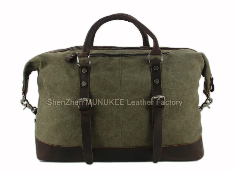 Military Canvas Leather Men's Travel Bag Hand Luggage Bag Carry On Large Men Leather Duffle Bag Tote Big Weekend Bag Overnight