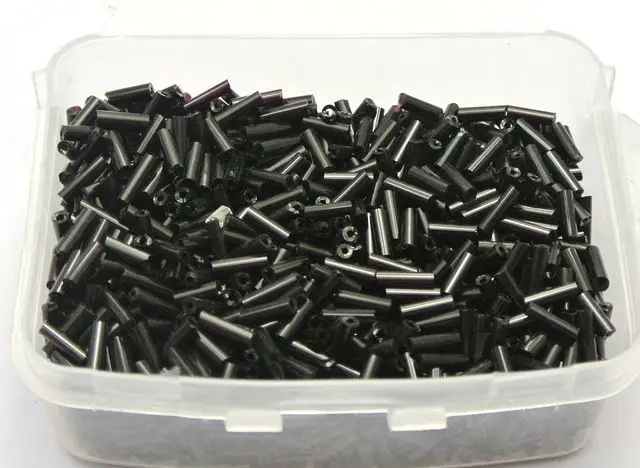 2000 стеклянных трубчатых бусин 2x7мм Непрозрачный черный + коробка для хранения |