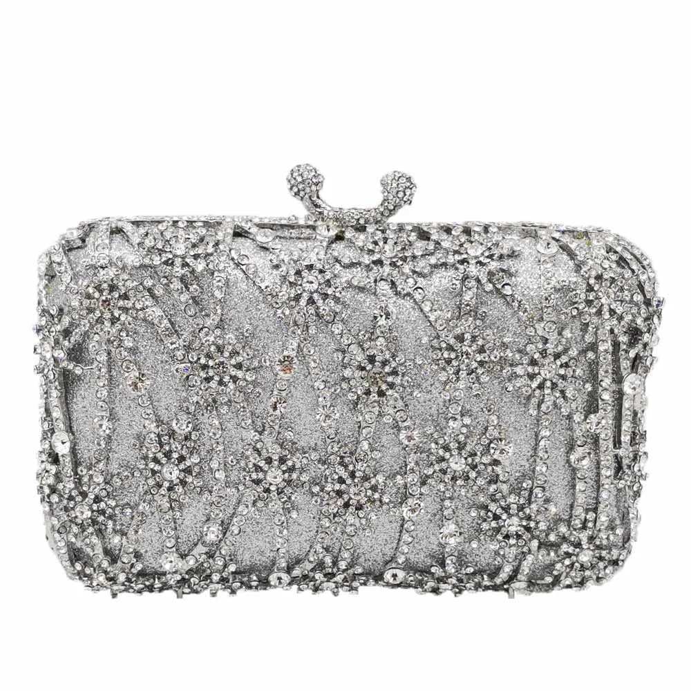 Silver Crystal Bag Бутик De FGG выдалбливают цветочный клатч вечерний клатч в стиле minaudiere женские хрустальные вечерние сумки свадьба; Вечеринка Сумки с цветочным дизайном кошельки - Цвет: Silver Crystal Bag