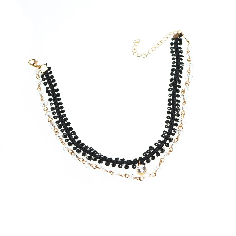 Fashion Necklaces For Women Crystal Beaded Lace Pendant Chain Necklace Torques In Vintage Choker | Украшения и аксессуары