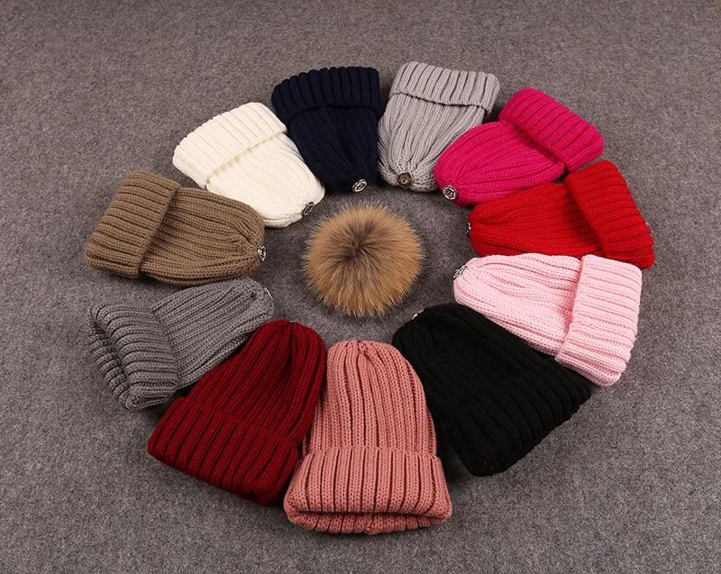 Высокое качество енот Мех мяч помпоном шапочка Шапки Пипидастр твердых