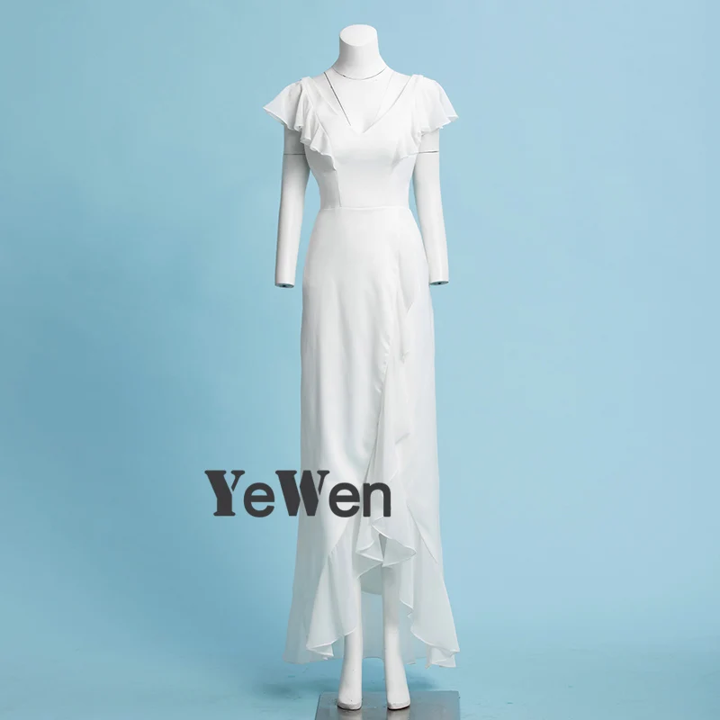 Сексуальное свадебное платье с v образным вырезом Длинные кружевное короткими
