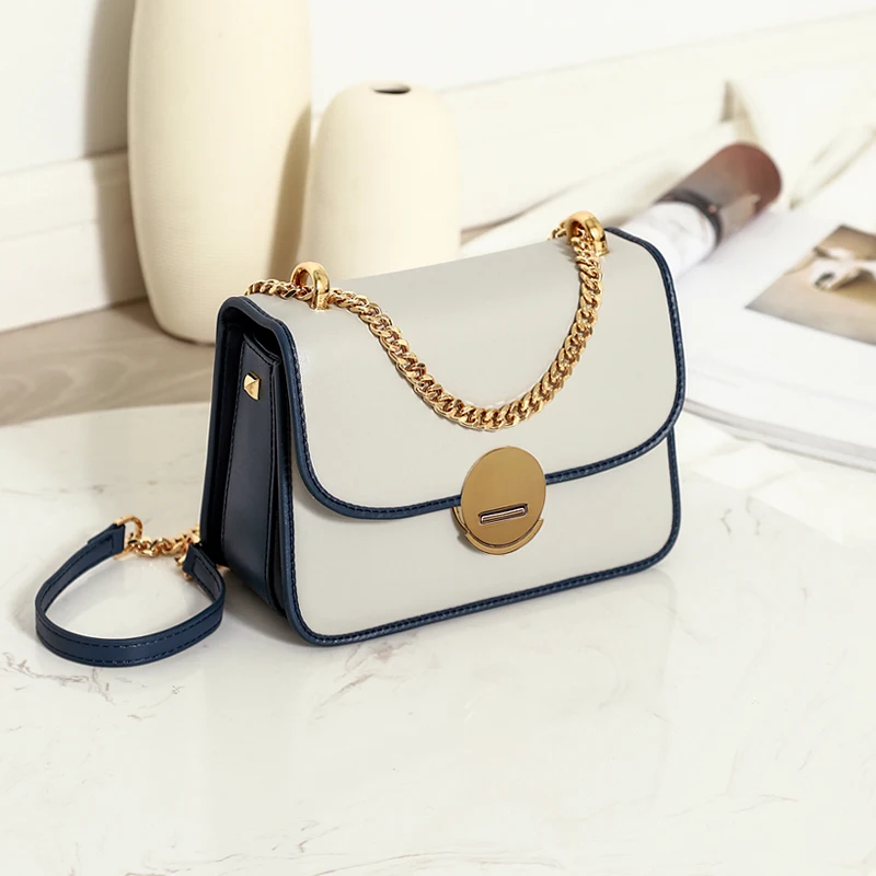 

WOONAM Women New Fashion Designer Handbag Top Hide Genuine Calf Leather Contrast Color Chain Flap Shoulder Cross Body Bag WB959