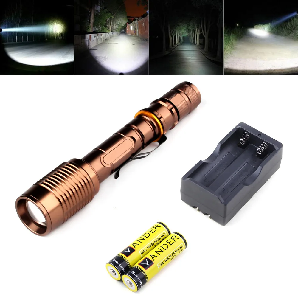 2017 Новый ВАНДЕР LED Факел CREE XM-L T6 2000 люмен 5 Режимов Фонарик Водонепроницаемый 200 М +