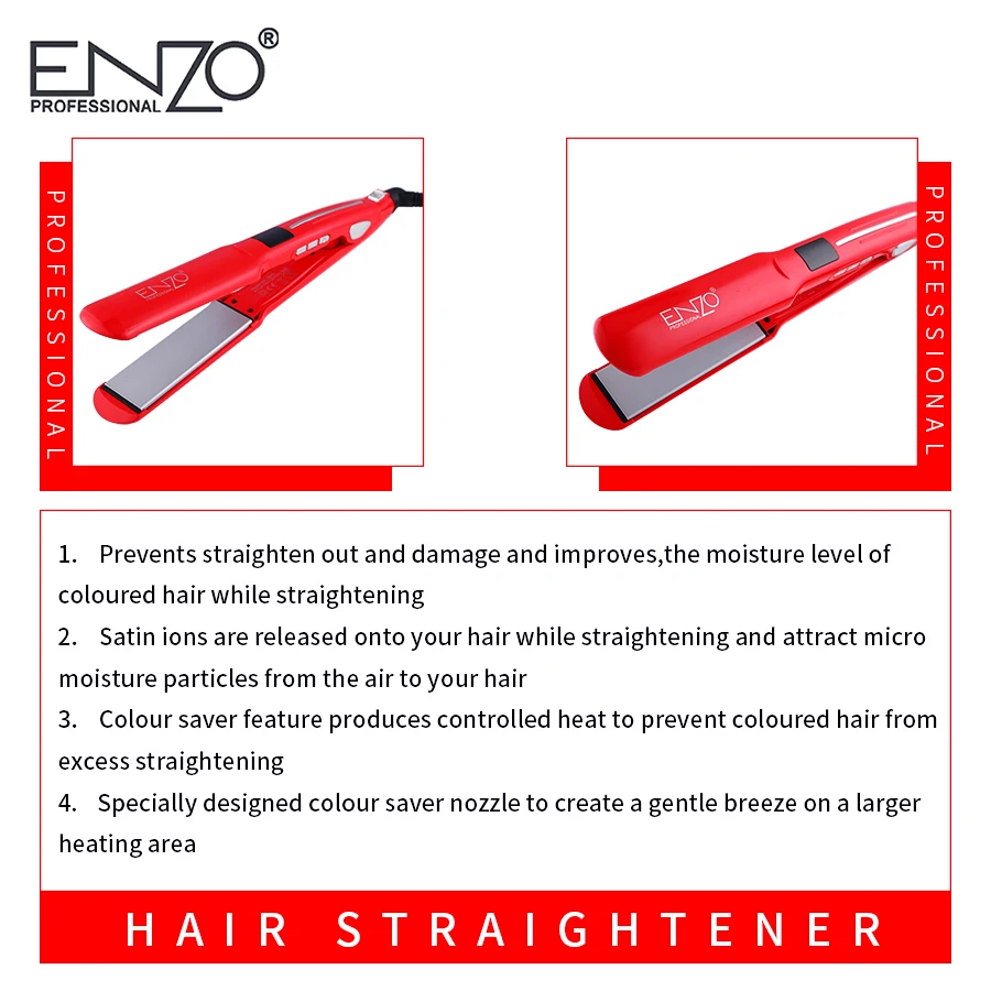 ENZO Professional керамика турмалин ионной Flat Iron ЖК дисплей выпрямитель для волос выпрямляет и кудри с регулируемой темп