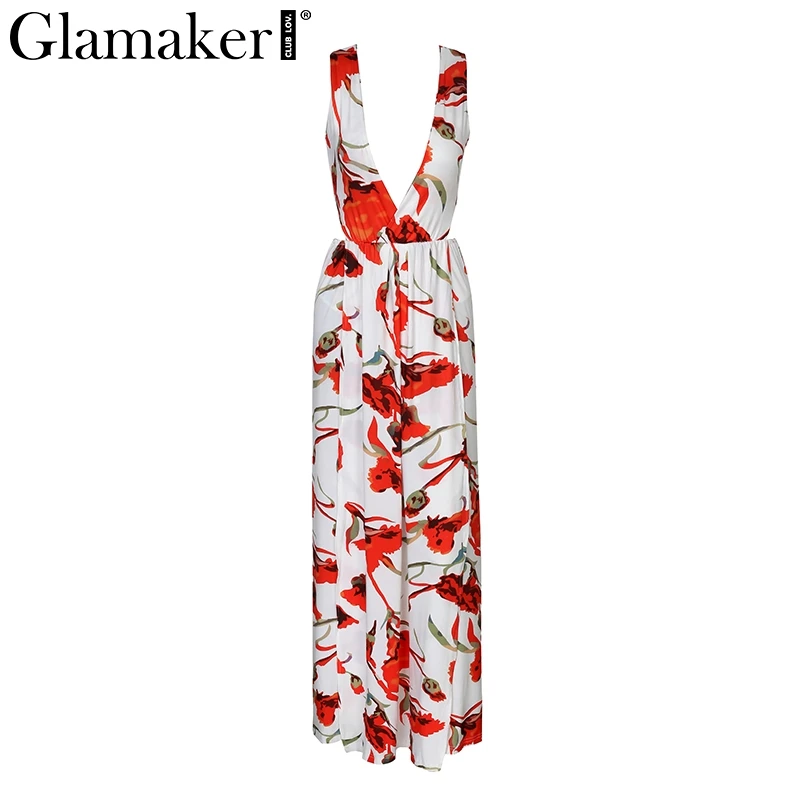 Glamaker длинное пляжное платье с цветочным принтом и открытой спиной женское