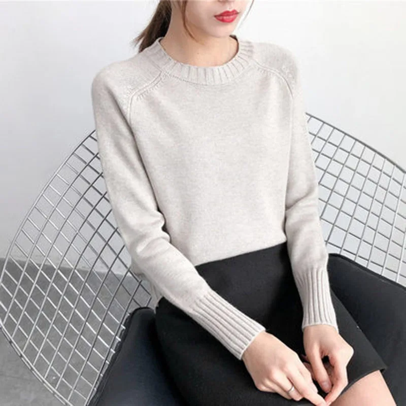 

2019 Spring and autumn models loose round neck pullover sweater female Korean version of the long-sleeved knit bottoming shirt