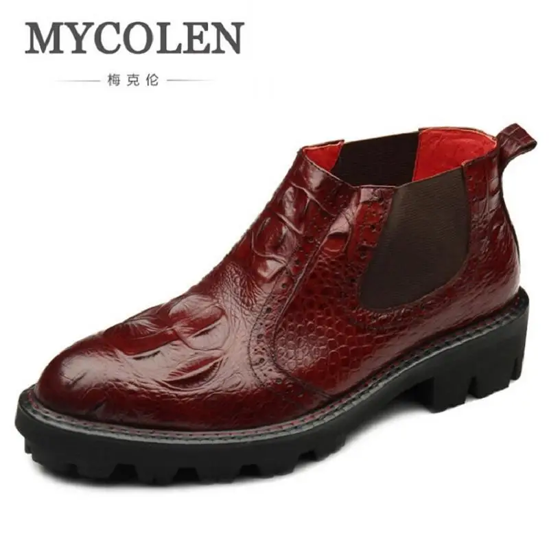MYCOLEN/Роскошные Брендовые мужские зимние ботильоны из натуральной кожи ботинки