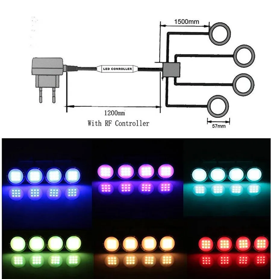 RGB светодиодные лампы для шкафа 4 с беспроводным радиочастотным пультом