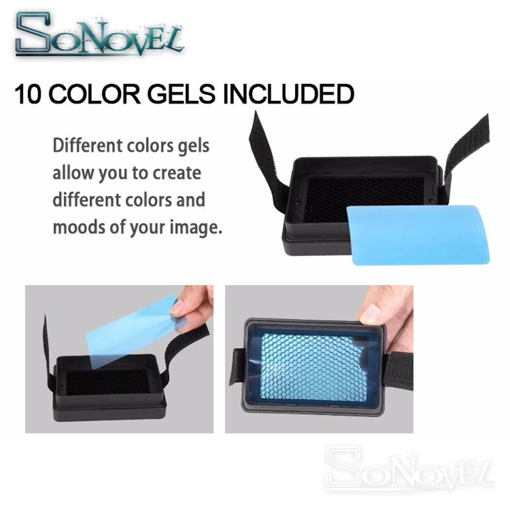 Вспышка Speedlite Flash Honeycomb Grid + 10 шт. цветных гелевых фильтров для Canon Nikon Sony Godox Yongnuo Light |