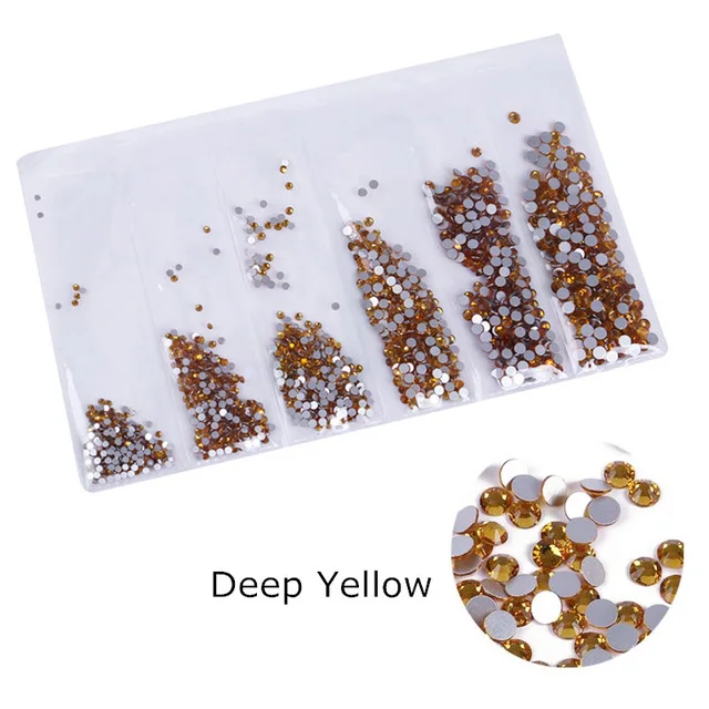 Deep yellow Красочные супер блестящие стразы для украшения дизайна ногтей многоразмерные 3D без горячей фиксации Круглые DIY стеклянные аксессуары для маникюра Инструменты - Цвет: Deep yellow