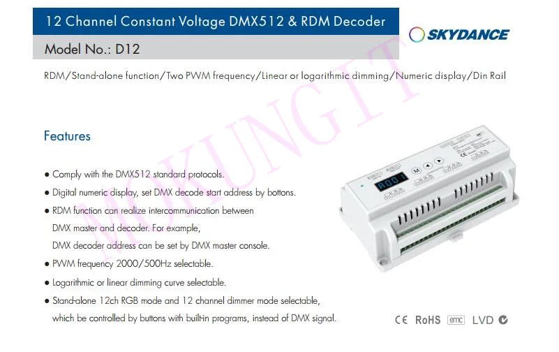 12CH* 5A 12-24VDC контроллер DMX D12 DMX регулятор мощности света DMX512 инженерно-декодер din-рейка 12Ch RGB светодиодный декодер полосы