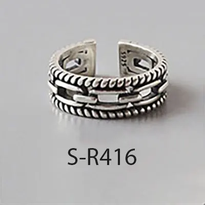 S-R416 ANENJERY, мульти-стиль, Ретро стиль, 925 пробы, серебряные кольца ручной работы, размер 18 мм, регулируемые тайские серебряные кольца для мужчин и женщин, S-R414 - Цвет основного камня: S-R416