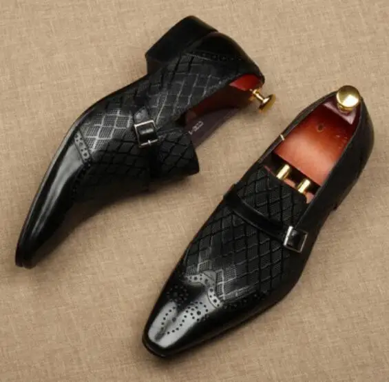 

Man Fashion Dress Autumn Wedding Real Leather Italy Derby Oxfords Shoes men Design Buckles Tuxedo Formal Suits Oxfords