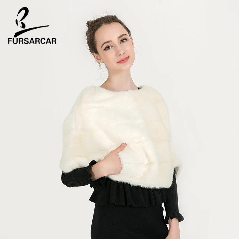FURSARCAR 2020 Роскошные шали из натурального меха норки женские зимние короткие