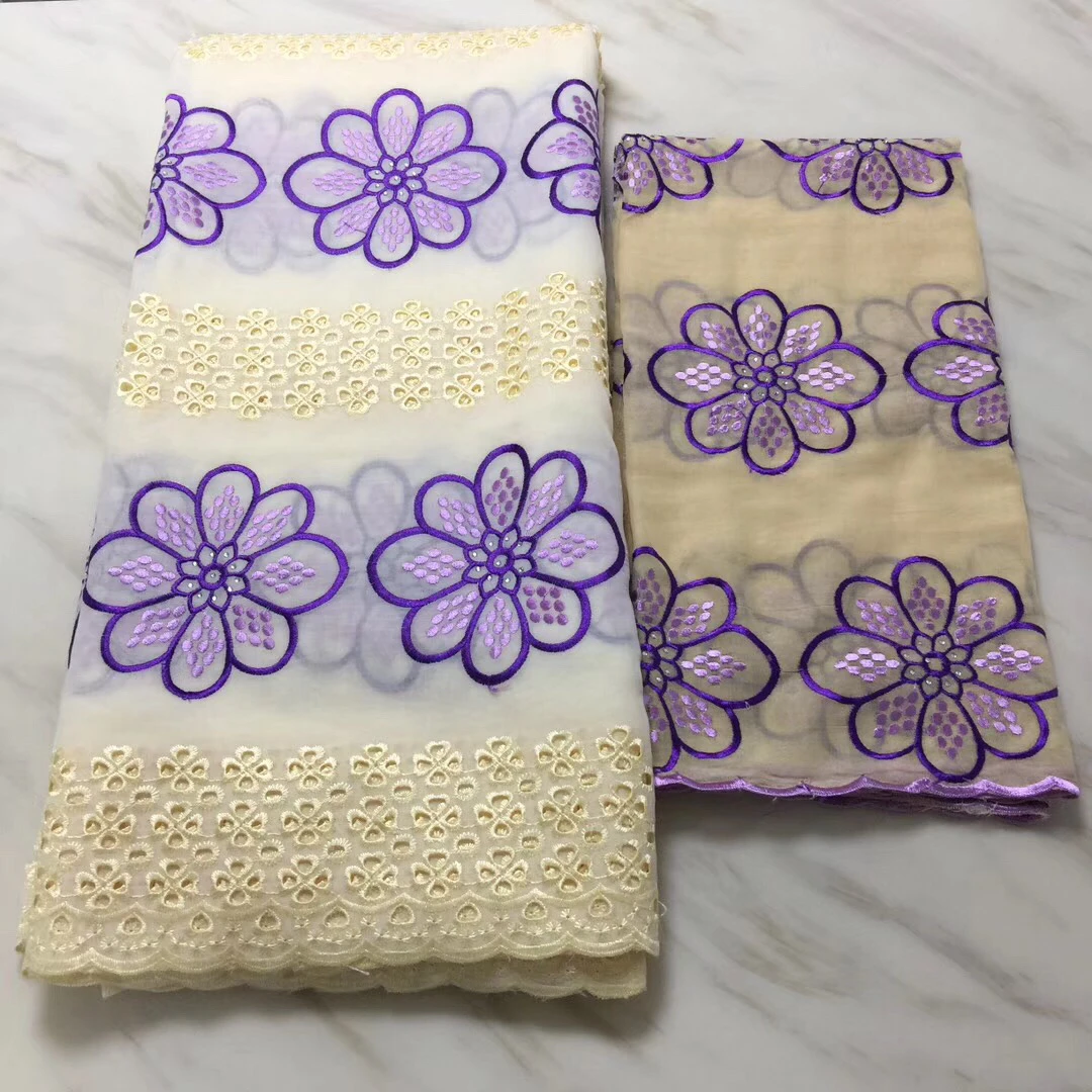 Purple African French Cotton lace Fabric Material Nigerian Swiss Voile Lace High Quality Women Aso Oke Head Tie LPL1204 | Дом и сад