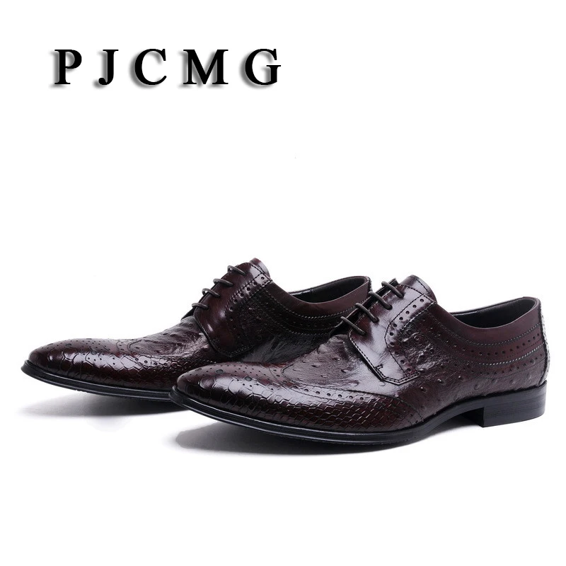Новинка PJCMG итальянский бренд страусиный стиль модные мужские оксфорды из