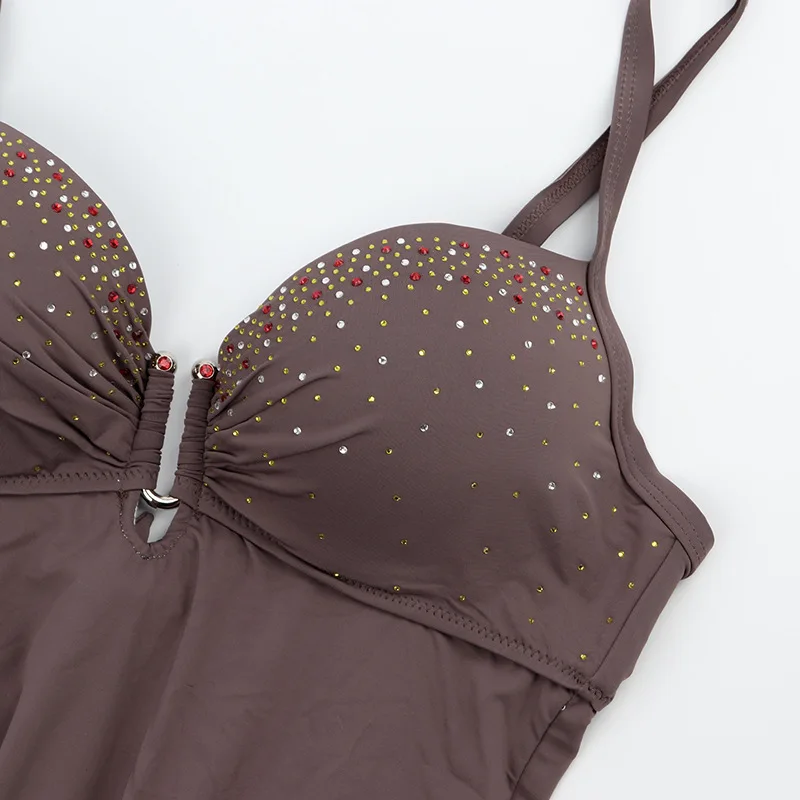 Coffee Hot Drilling Big Size Plus Fertilizer Steel Bracket Conjoined Triangle Women's Bathing Suit | Спорт и развлечения