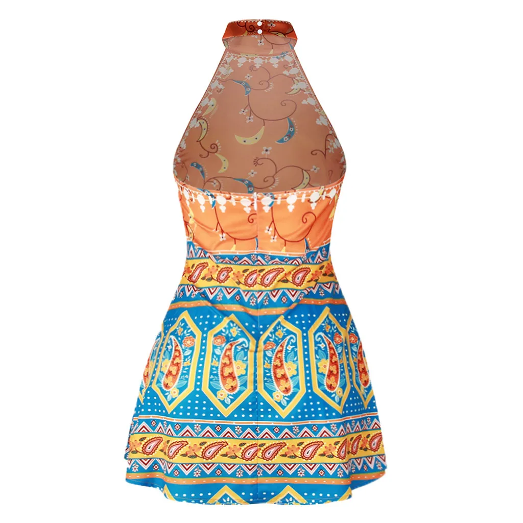 Новинка 2019 женское платье бохо без рукавов с принтом короткое летнее пляжное vestido