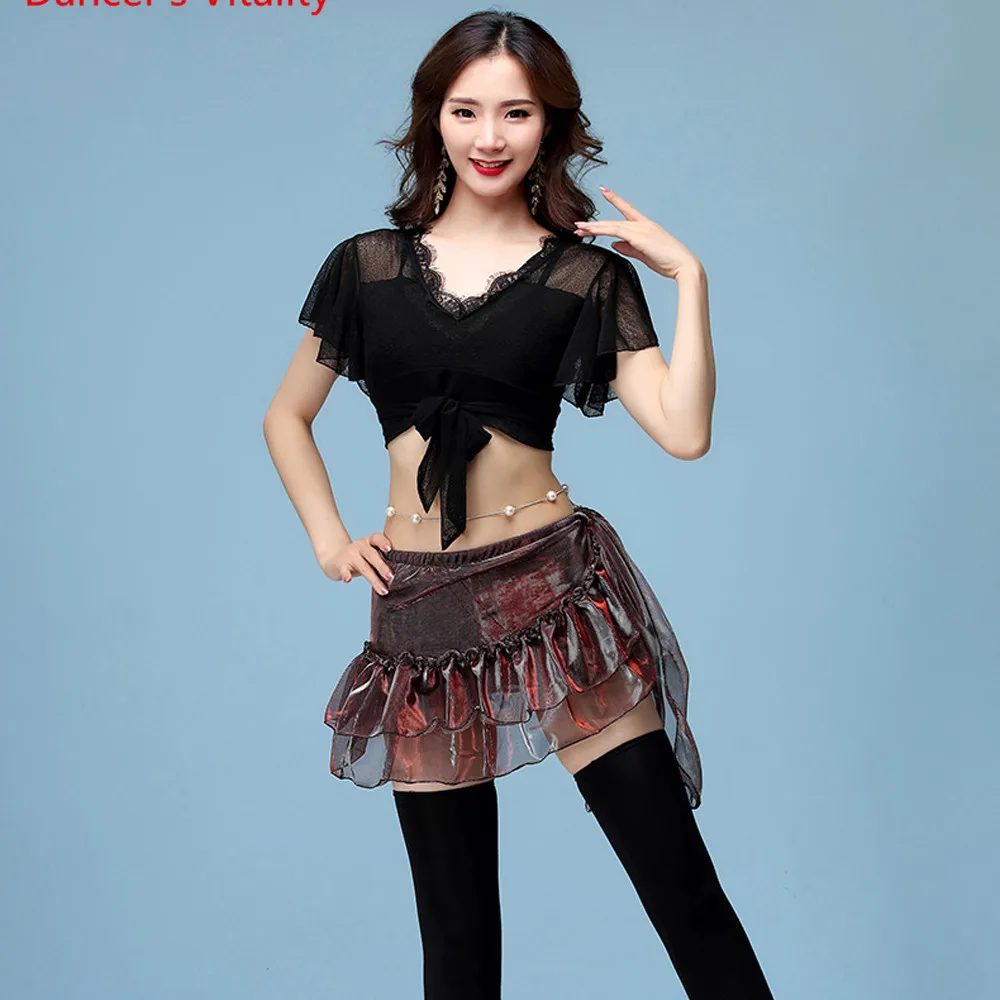 Новое поступление женский кружевной свободный танцевальный костюм блестящий