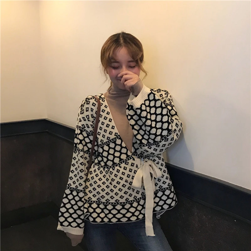 Alien Kitty Fashion Women Autumn Long Sleeve Jacket 2018 Ladies Elegant Open Stitch Loose Geometric Sashes Sweater Coat Casacos | Женская