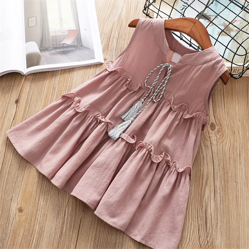 2019 high quality new casual active sleeveless Solid bow kid children girls dress baby girl clothes white yellow clothing | Детская