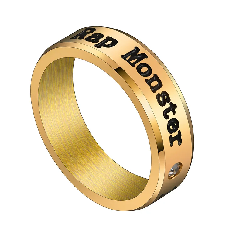 gold Rap Auxauxme Titanium Steel Rap Monster Zircon Rings Gold Wedding Promise Ring For Women Men Engagement Jewelry Gift - Цвет основного камня: gold Rap