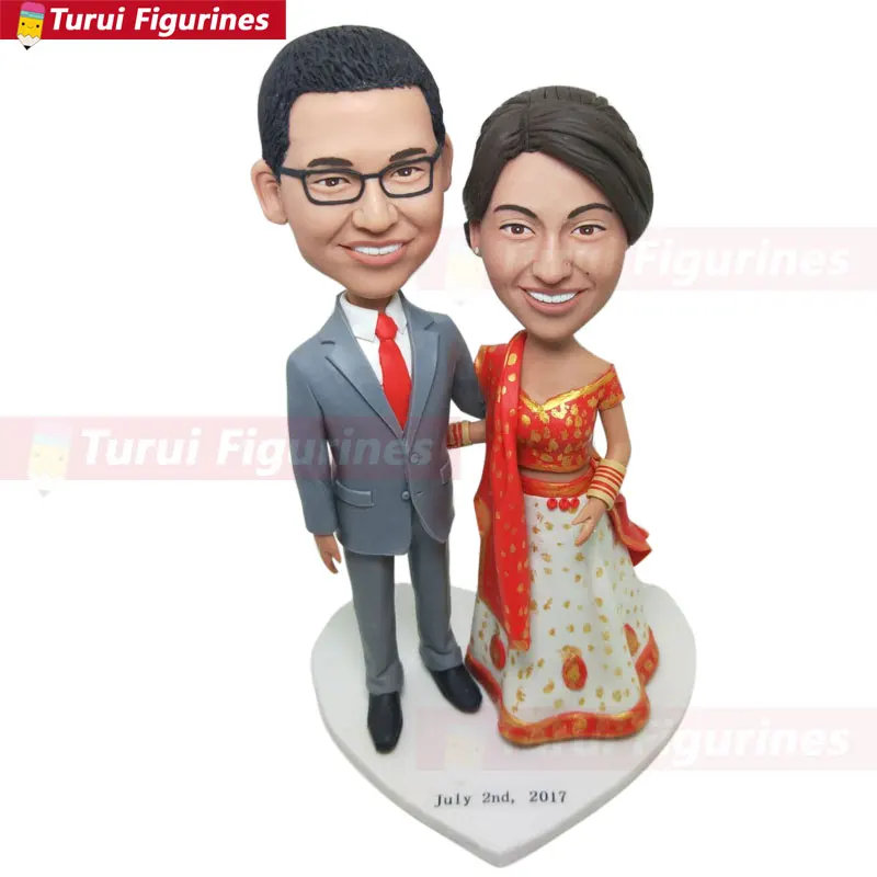 

Custom Indian Bride Personalized Wedding Cake Topper Indian Bobble Head Clay Figurine Traditional Indian Bride Indian Wedding
