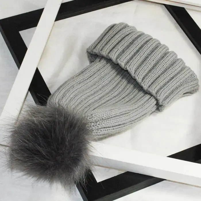 Fashion Women Faux Fur Ball Cap Pom Poms Winter Beanie Hat Knitted Warm Caps KNG88