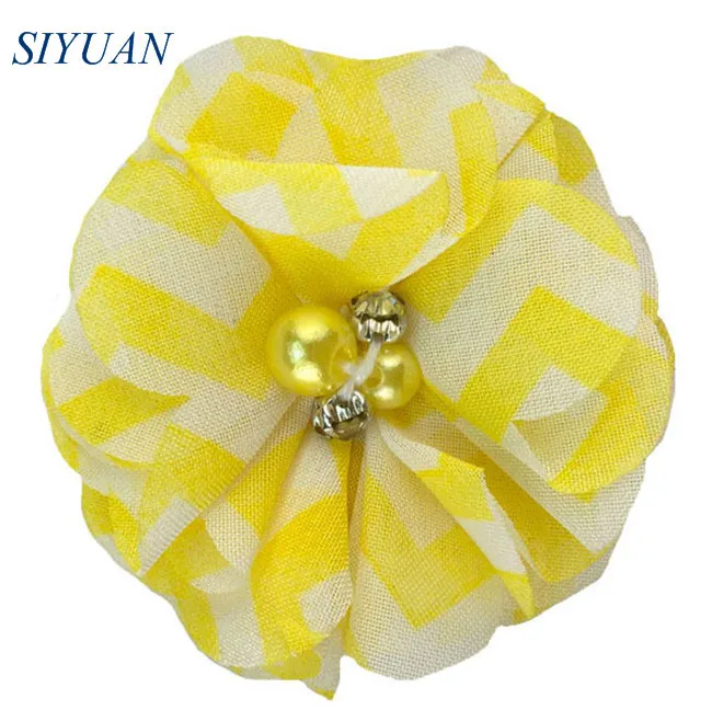46-yellow stripe 10 шт./лот 2 дюймов шифон цветами из стразов ручной работы аксессуары для волос с бисером поделка, букет из цветов цветы оформление MH22 - Цвет: 46-yellow stripe