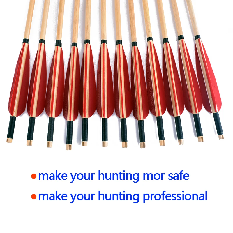 

6/12PCS 31.5Inch Spine 500 Cedar Pine Wooden Arrows with Red Turkey Feather Compound/Recurve Bow Hunting Archery