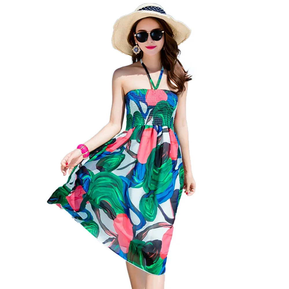 17B70 женщин Лето Пляж Повседневный Шифон Контрастность Цвет Два Износ Spaghetti Strap