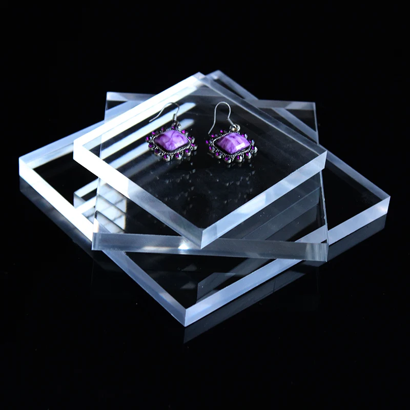 Clear Polished Acrylic Square Display Block Earring Bracelet Necklace Jewelry Stand Holder
